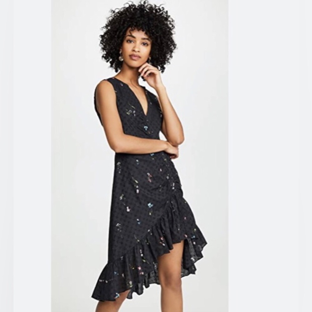 Parker Candy Ruched Floral Embroidered High Low Black Eyelet Dress 6 Lined Sexy
